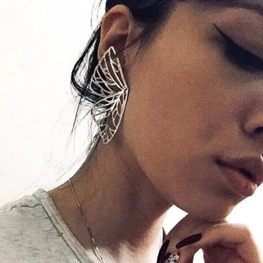 Silver Big Butterfly Wing Statement Stud Earrings
